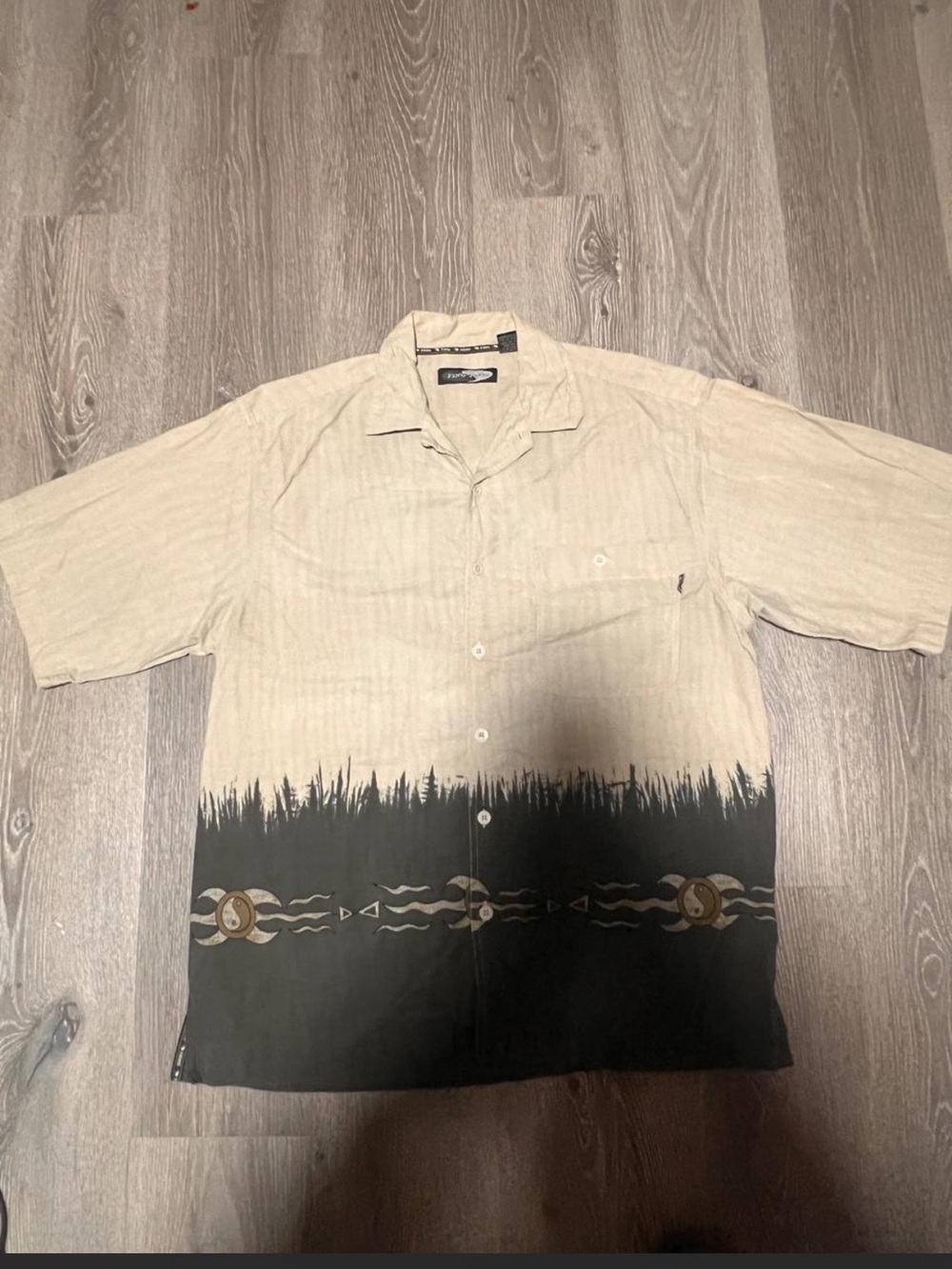 Yin Yang Brand Border Print Surf Camp Shirt - Size L
